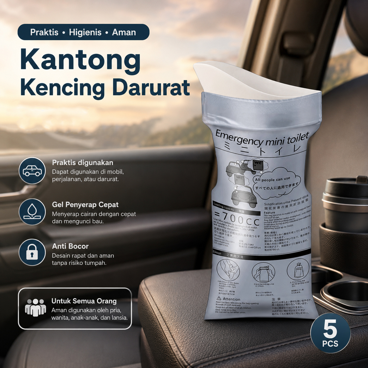 TaffSPORT Kantong Kencing Darurat Portable Emergency Mini Toilet 5PCS - MP5 Gambar produk TaffSPORT Kantong Kencing Darurat Portable Emergency Mini Toilet 5PCS - MP5 - Utama