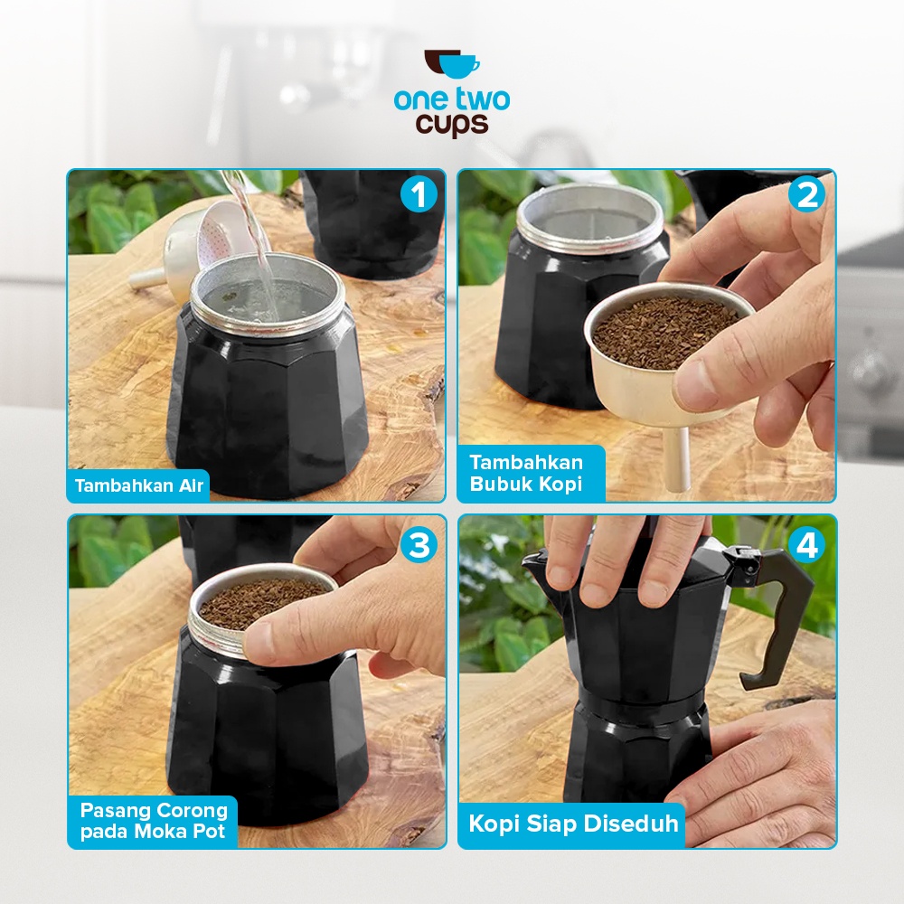One Two Cups Moka Pot Teko Kopi Espresso Coffee Maker Stovetop 12 Cup 600ml - L25 Gambar produk One Two Cups Moka Pot Teko Kopi Espresso Coffee Maker Stovetop 12 Cup 600ml - L25 - 5