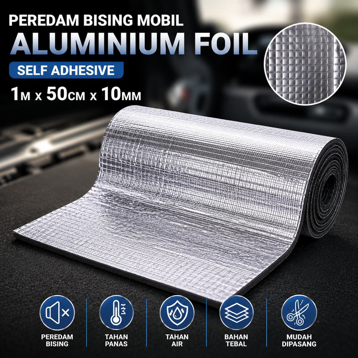 Podna Peredam Bising Mobil Aluminium Foil DIY Noise Insulation 1M 50cm 10mm - PD30 Gambar produk Podna Peredam Bising Mobil Aluminium Foil DIY Noise Insulation 1M 50cm 10mm - PD30 - Utama