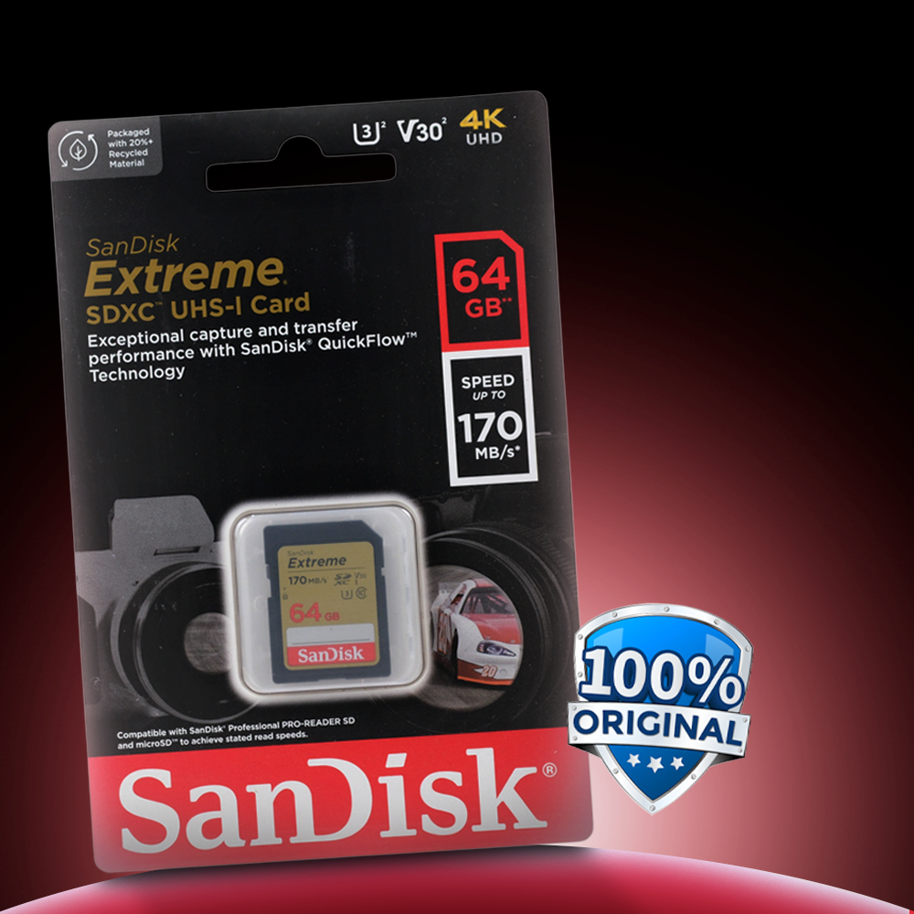 SanDisk Extreme SDXC UHS-I Card V30 U3 Class 64GB-SDSDXV2-064G - SDSDXV Gambar produk SanDisk Extreme SDXC UHS-I Card V30 U3 Class 64GB-SDSDXV2-064G - SDSDXV - Utama