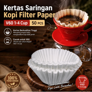 One Two Cups Kertas Saringan Kopi Wave Filter Paper V60 1-4 Cup 50 PCS - W04