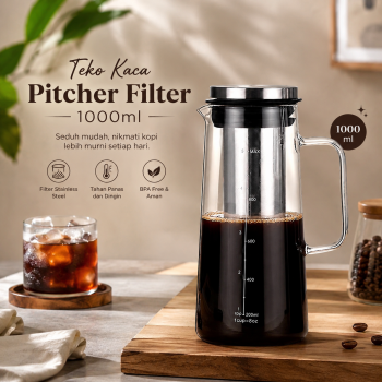 One Two Cups Teko Kaca Kopi Teh Water Pitcher Stainless Steel Filter - MD-10