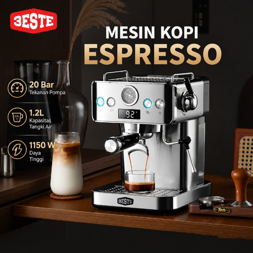 Trieste Mesin Kopi Espresso Coffee Maker Frothing 20 Bar 1.2L 1150 W - CM-601G Gambar produk Trieste Mesin Kopi Espresso Coffee Maker Frothing 20 Bar 1.2L 1150 W - CM-601G - Utama