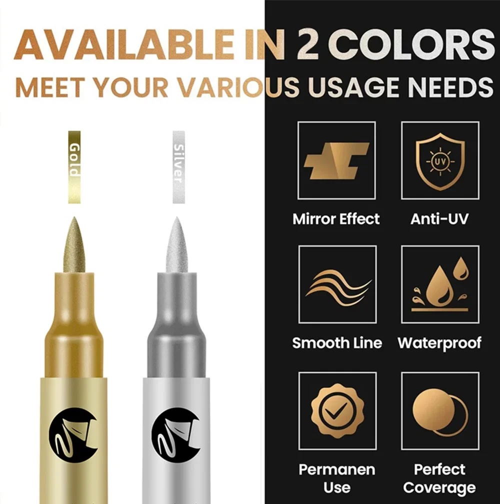 GuangNa Spidol Permanen Metallic Marker Brush Pen Water Based 12 PCS - H561 Gambar produk GuangNa Spidol Permanen Metallic Marker Brush Pen Water Based 12 PCS - H561 - 3