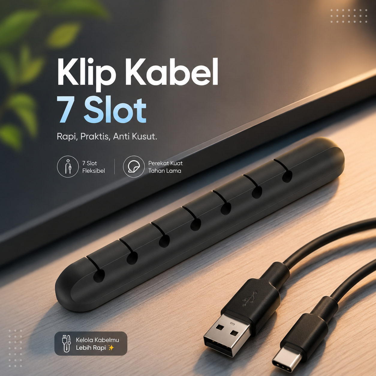 TaffGEAR Klip Kabel Adhesive Organizer Silicone Cable Clip 7 Slot - KR-8006