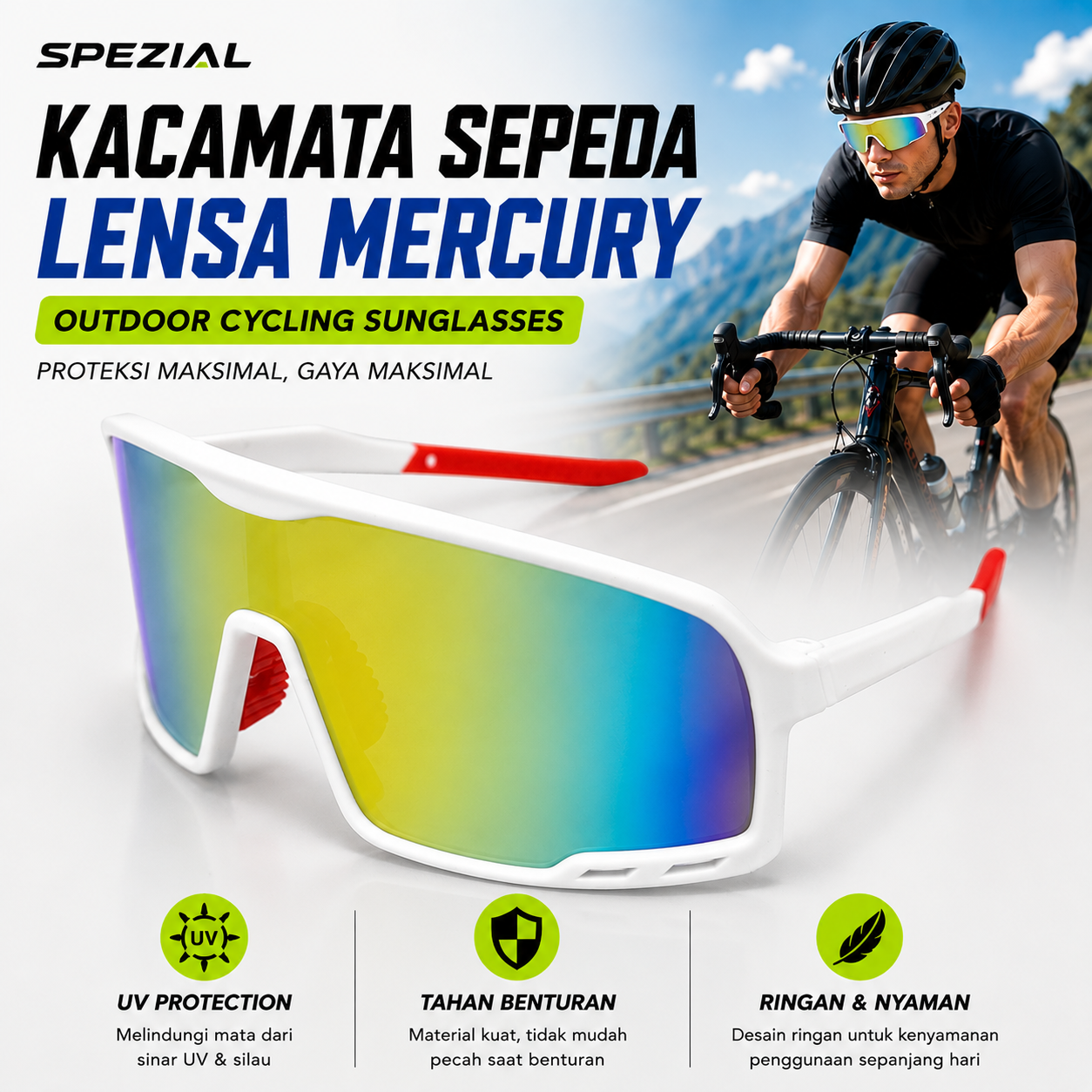 SPEZIAL Kacamata Sepeda Lensa Mercury Outdoor Cycling Sunglasses - S-99 Gambar produk SPEZIAL Kacamata Sepeda Lensa Mercury Outdoor Cycling Sunglasses - S-99 - Utama
