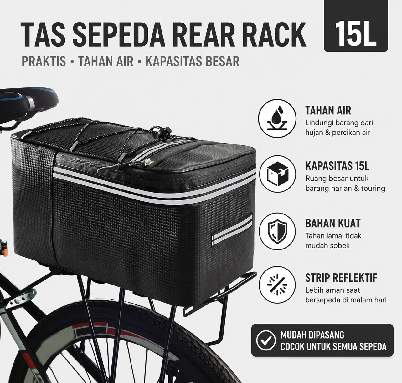APWIKOGER Tas Sepeda Carrier Bike Bag Pannier Waterproof 15L - PE2 Gambar produk APWIKOGER Tas Sepeda Carrier Bike Bag Pannier Waterproof 15L - PE2 - Utama