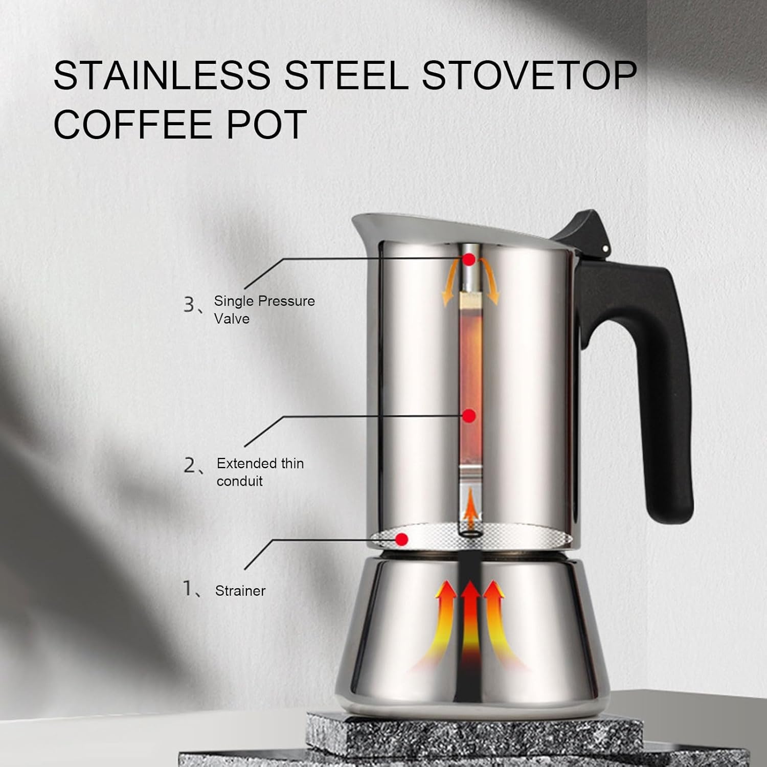 One Two Cups Moka Pot Teko Kopi Espresso Coffee Maker Stovetop 2 Cup 100ml - Z70 Gambar produk One Two Cups Moka Pot Teko Kopi Espresso Coffee Maker Stovetop 2 Cup 100ml - Z70 - 2