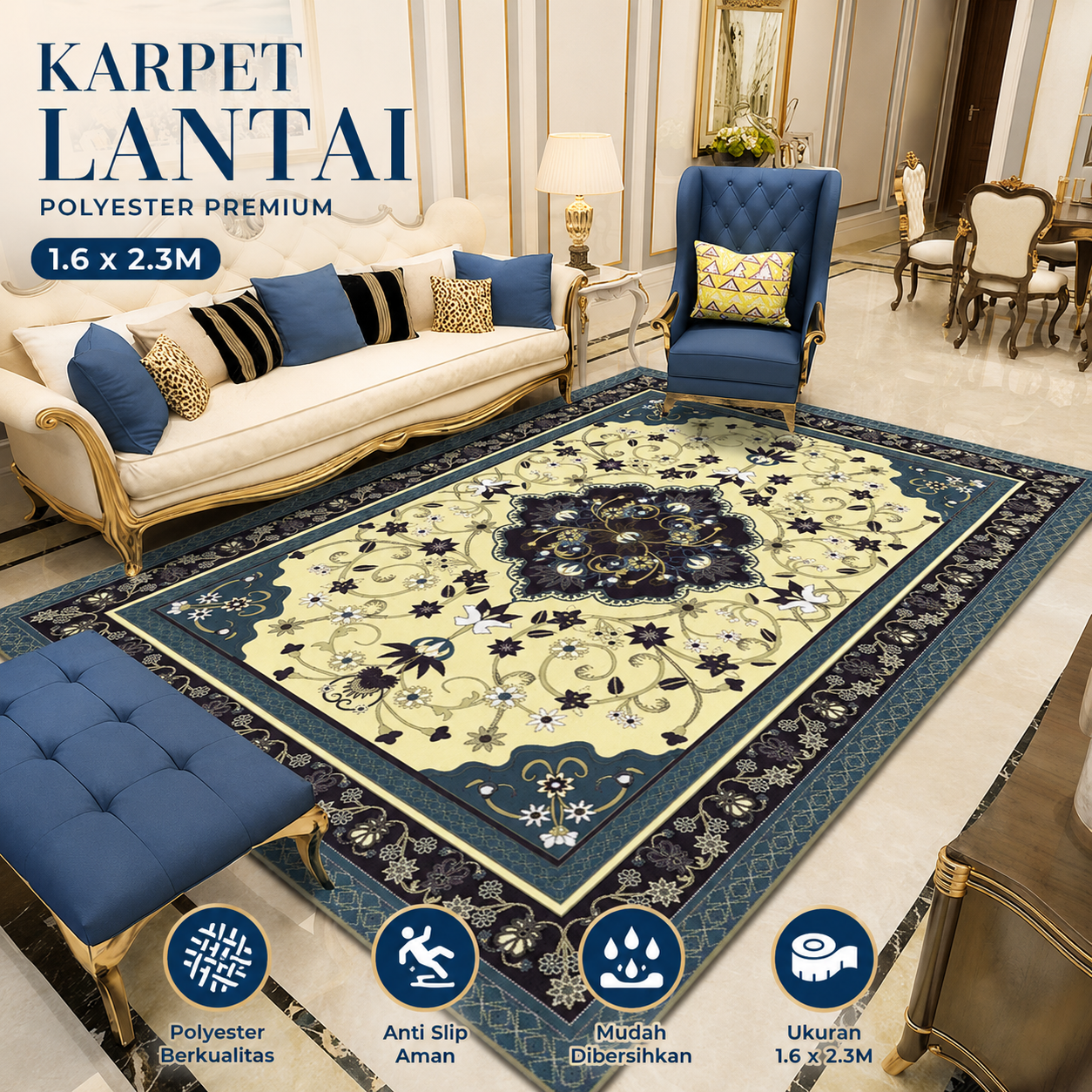TaffHOME Karpet Lantai Permadani Persian Pattern Polyester 1.6x2.3M - BQ110 Gambar produk TaffHOME Karpet Lantai Permadani Persian Pattern Polyester 1.6x2.3M - BQ110 - Utama
