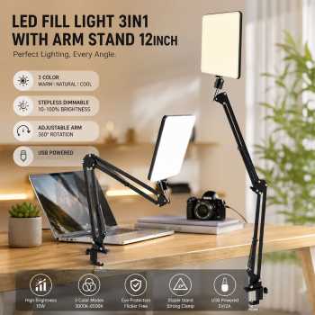 BAO Lampu Fill Light LED Dimmable 3in1 Color 10W with Arm Stand 12Inch - ZGRL-12