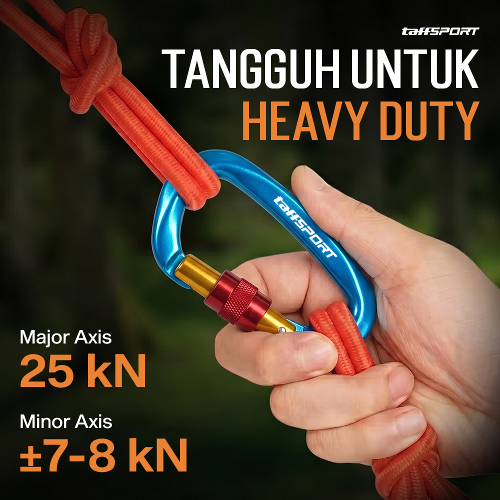 TaffSPORT Carabiner Aluminium Professional Heavy-Duty Locking 25kN - CE21 Gambar produk TaffSPORT Carabiner Aluminium Professional Heavy-Duty Locking 25kN - CE21 - 2