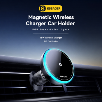 ESSAGER Car Charger Mobil Wireless Magnetic N52 Rotatable LED 15W - T1