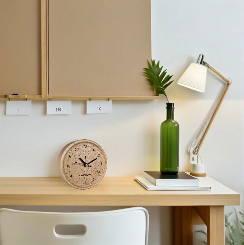 TaffHOME Jam Meja Kayu Bulat Alarm Analog Desk Clock Round Shape - TX605 Gambar produk TaffHOME Jam Meja Kayu Bulat Alarm Analog Desk Clock Round Shape - TX605 - 1