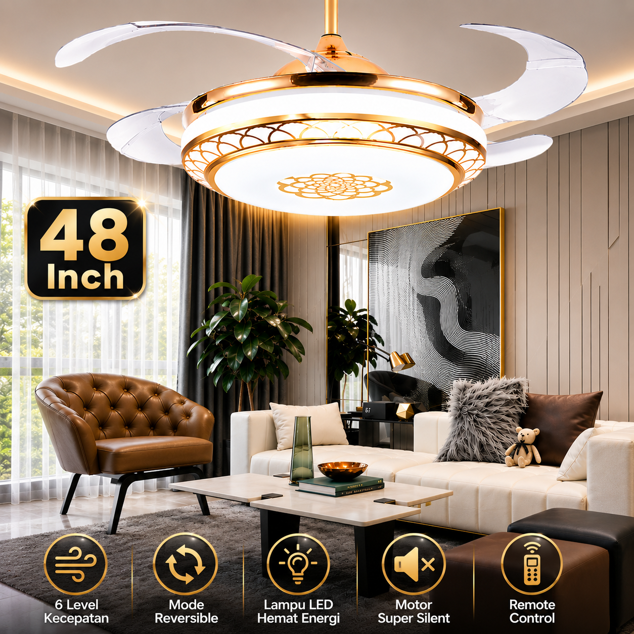 SOVE Kipas Angin Gantung Plafon Ceiling Fan 6 Speed Reversible LED 48 Inch - LCH-28 Gambar produk SOVE Kipas Angin Gantung Plafon Ceiling Fan 6 Speed Reversible LED 48 Inch - LCH-28 - Utama