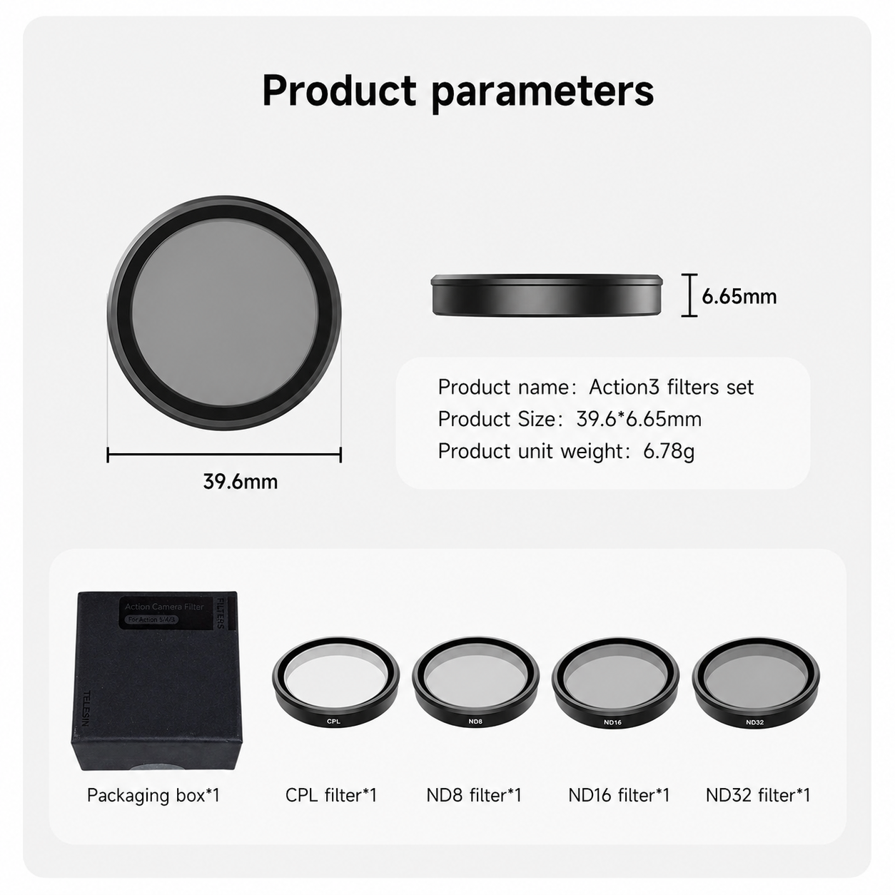Gambar produk TELESIN Filter Lensa CPL ND8/16/32 Set for DJI ACTION 3/4/5 - OA-FLT-005 - 8