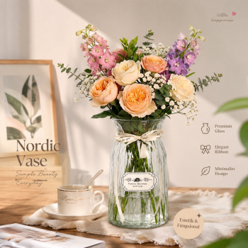 TaffHOME Vas Bunga Kaca Estetik Nordic Ribbon Flower Vase - BT-65