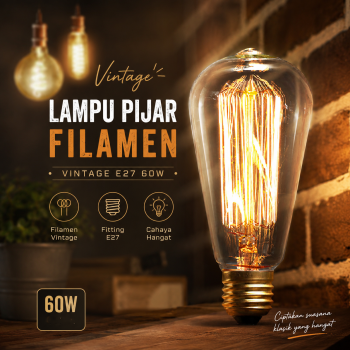 Gambar produk YNL Lampu Pijar Filamen Vintage Bohlam Edison E27 60W - ST64