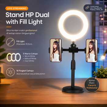 KLEAD Stand Holder HP Dual Phone Live Streaming with Fill Light 15.5cm - XXFT001