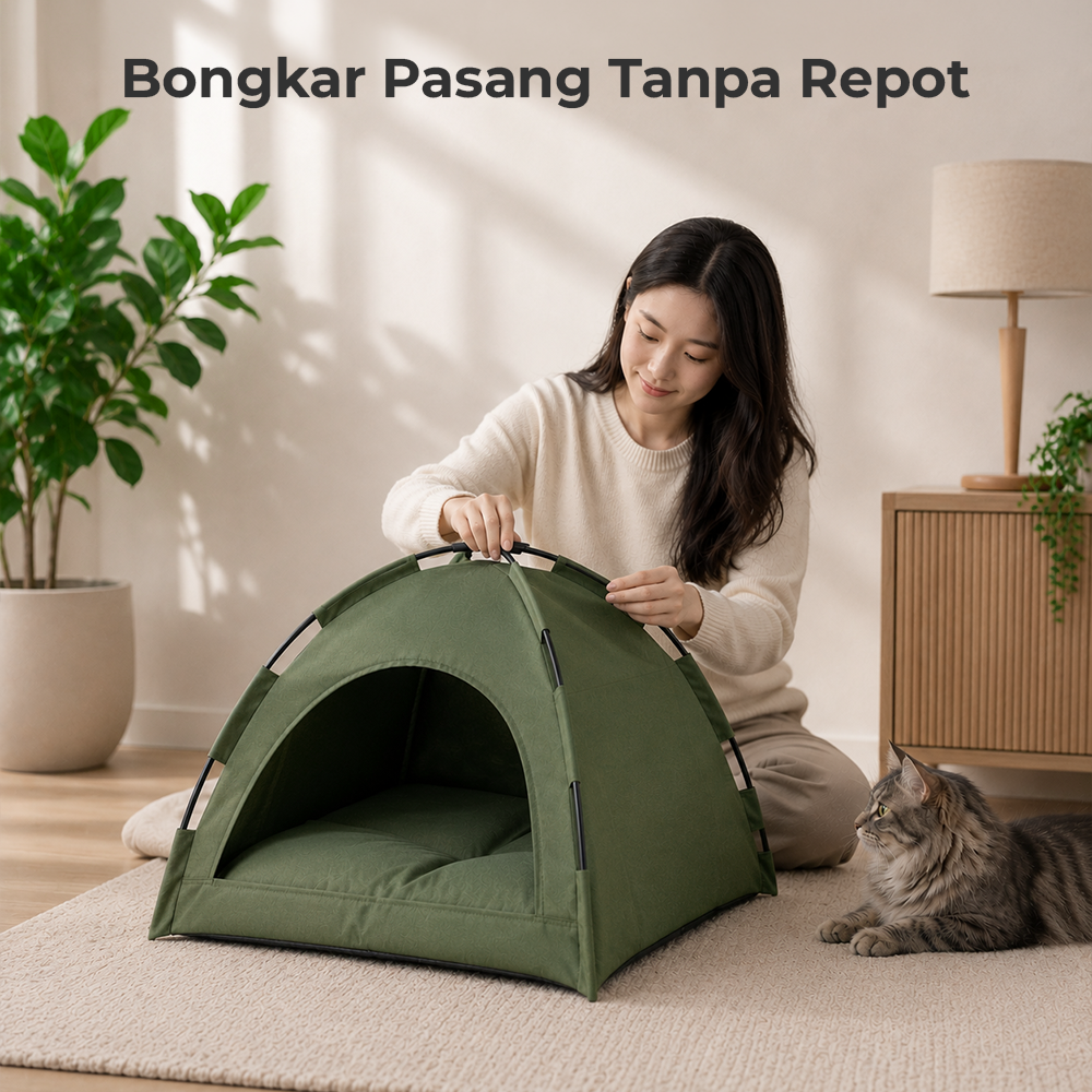 VOOPET Tempat Tidur Kucing Model Tenda Foldable Cat Bed with Pillow Size L - VP2 Gambar produk VOOPET Tempat Tidur Kucing Model Tenda Foldable Cat Bed with Pillow Size L - VP2 - 4