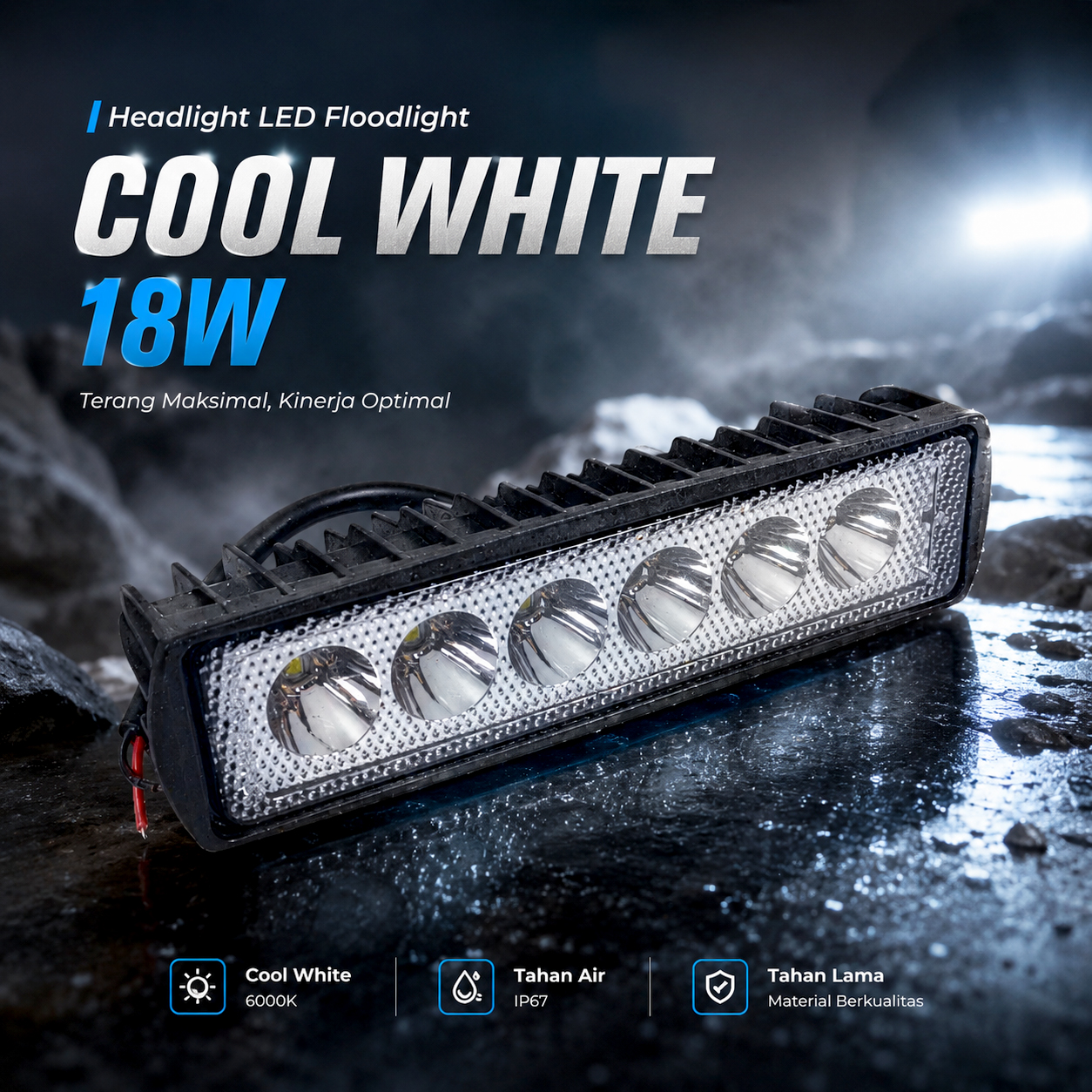 GLOBAL Headlight LED Floodlight Mobil Car Offroad Cool White 18W - GB-L-183 Gambar produk GLOBAL Headlight LED Floodlight Mobil Car Offroad Cool White 18W - GB-L-183 - Utama