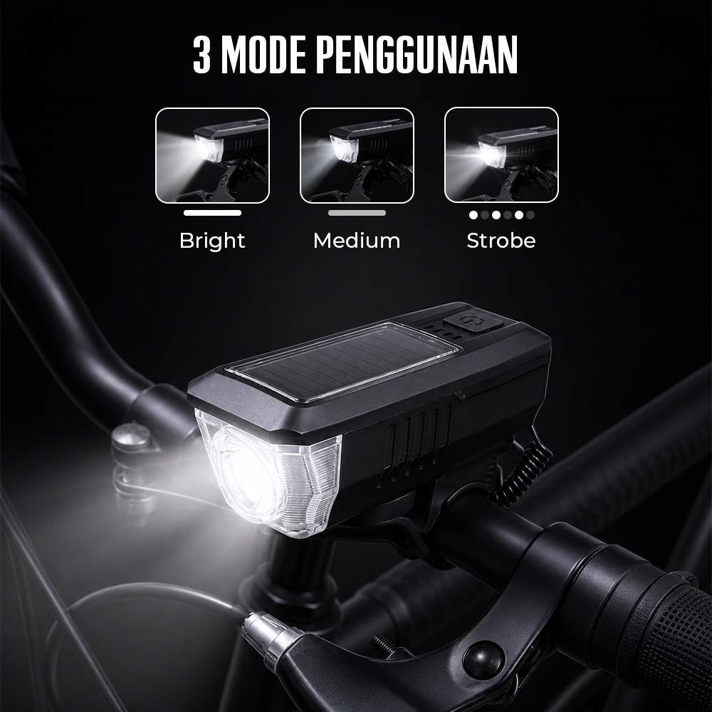 YAJIAPLUS Lampu Depan Sepeda LED Waterproof Solar Charging 350 Lumens - LY-17 Gambar produk YAJIAPLUS Lampu Depan Sepeda LED Waterproof Solar Charging 350 Lumens - LY-17 - 2