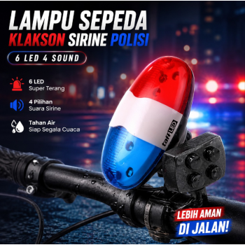Gambar produk TaffLED Lampu Depan Sepeda Klakson Sirine Polisi 6 LED 4 Sound - JY-325B