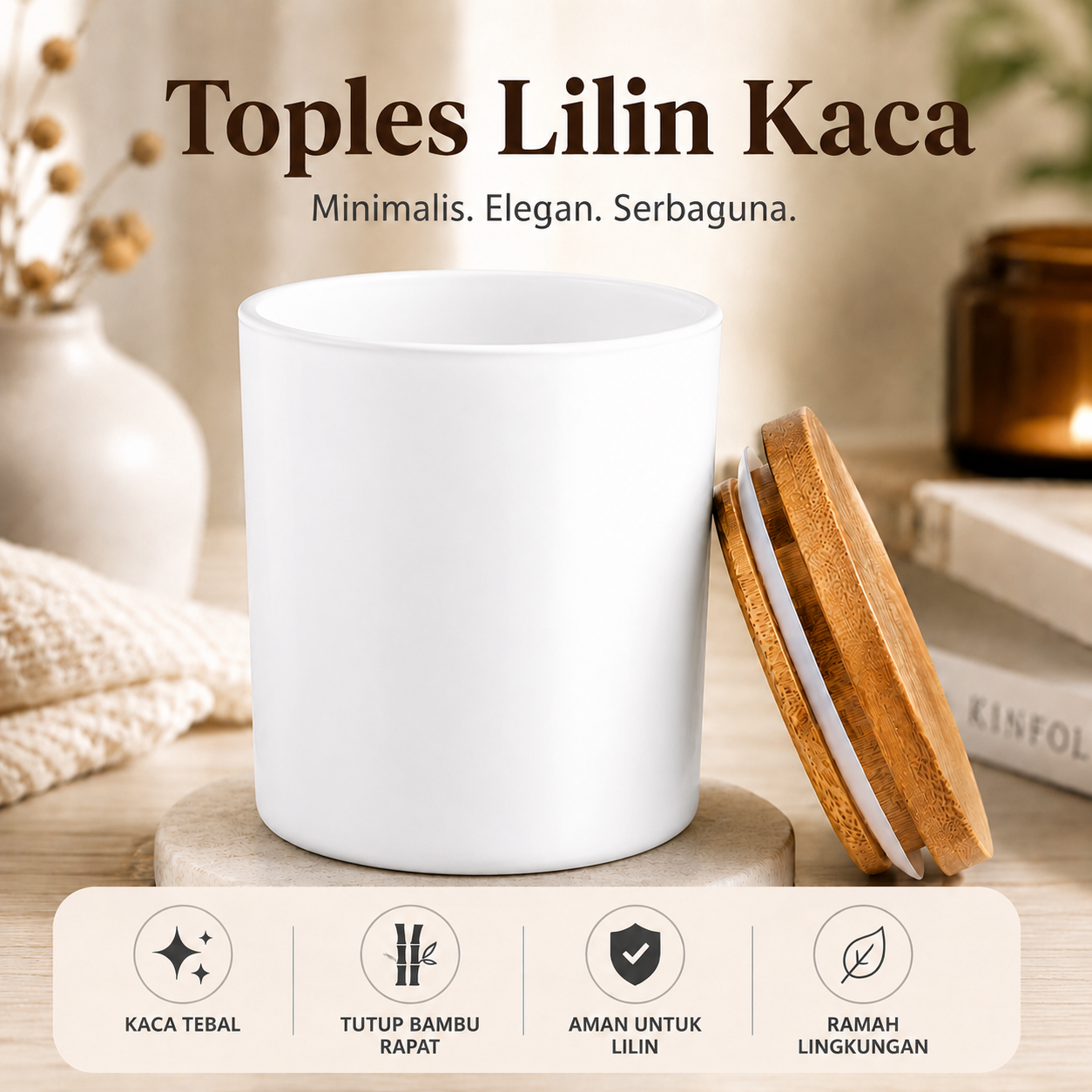 SOMICS Toples Lilin Kaca Candle Glass Jar with Wooden Lid - GL-10 Gambar produk SOMICS Toples Lilin Kaca Candle Glass Jar with Wooden Lid - GL-10 - Utama