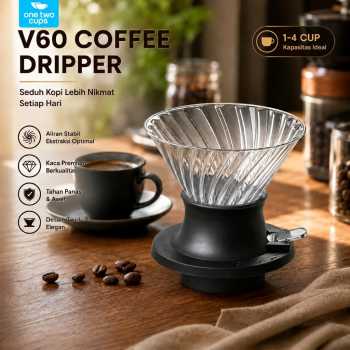 One Two Cups V60 Coffee Dripper Alat Seduh Kopi Manual Kaca 1-4 Cup - VD-50R