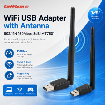 Gambar produk Taffware WiFi USB Adapter 802.11N 150Mbps 3dBi MT7601 with Antena