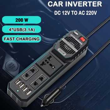OTOHEROES Car Power Inverter DC 12V to AC 220V 200W with 4 USB Port - E8981