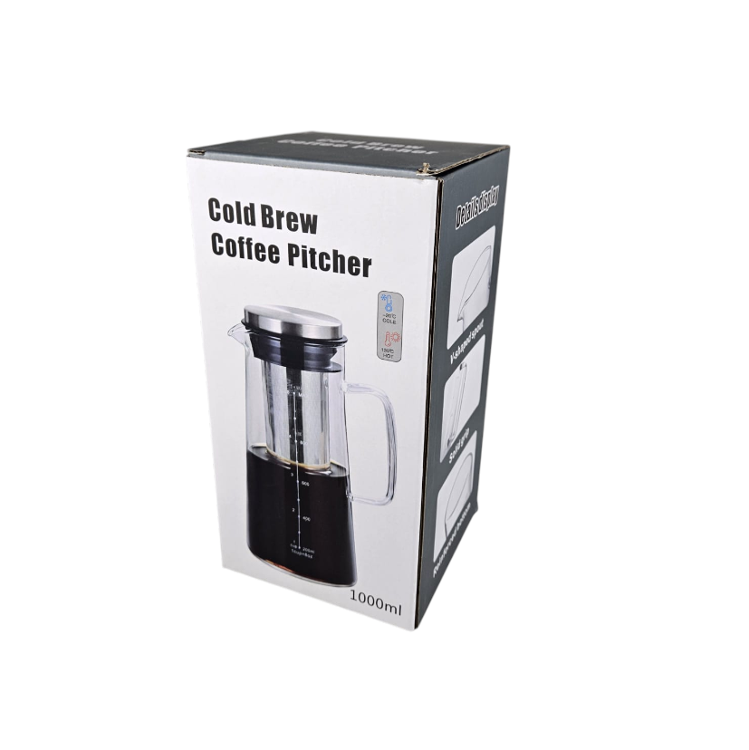 One Two Cups Teko Kaca Kopi Teh Water Pitcher Stainless Steel Filter 1000ml - MD-10 Gambar produk One Two Cups Teko Kaca Kopi Teh Water Pitcher Stainless Steel Filter 1000ml - MD-10 - Kemasan