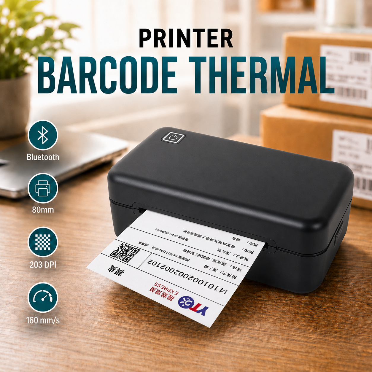 JP Printer Barcode Thermal Label Bluetooth 80mm 203 DPI 160mm/s - CC390 Gambar produk JP Printer Barcode Thermal Label Bluetooth 80mm 203 DPI 160mm/s - CC390 - Utama