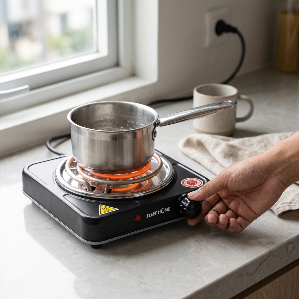 TaffHOME Kompor Listrik 1 Tungku Single Burner Coil Hot Plate 1000W - C1-1000-10 Gambar produk TaffHOME Kompor Listrik 1 Tungku Single Burner Coil Hot Plate 1000W - C1-1000-10 - 4