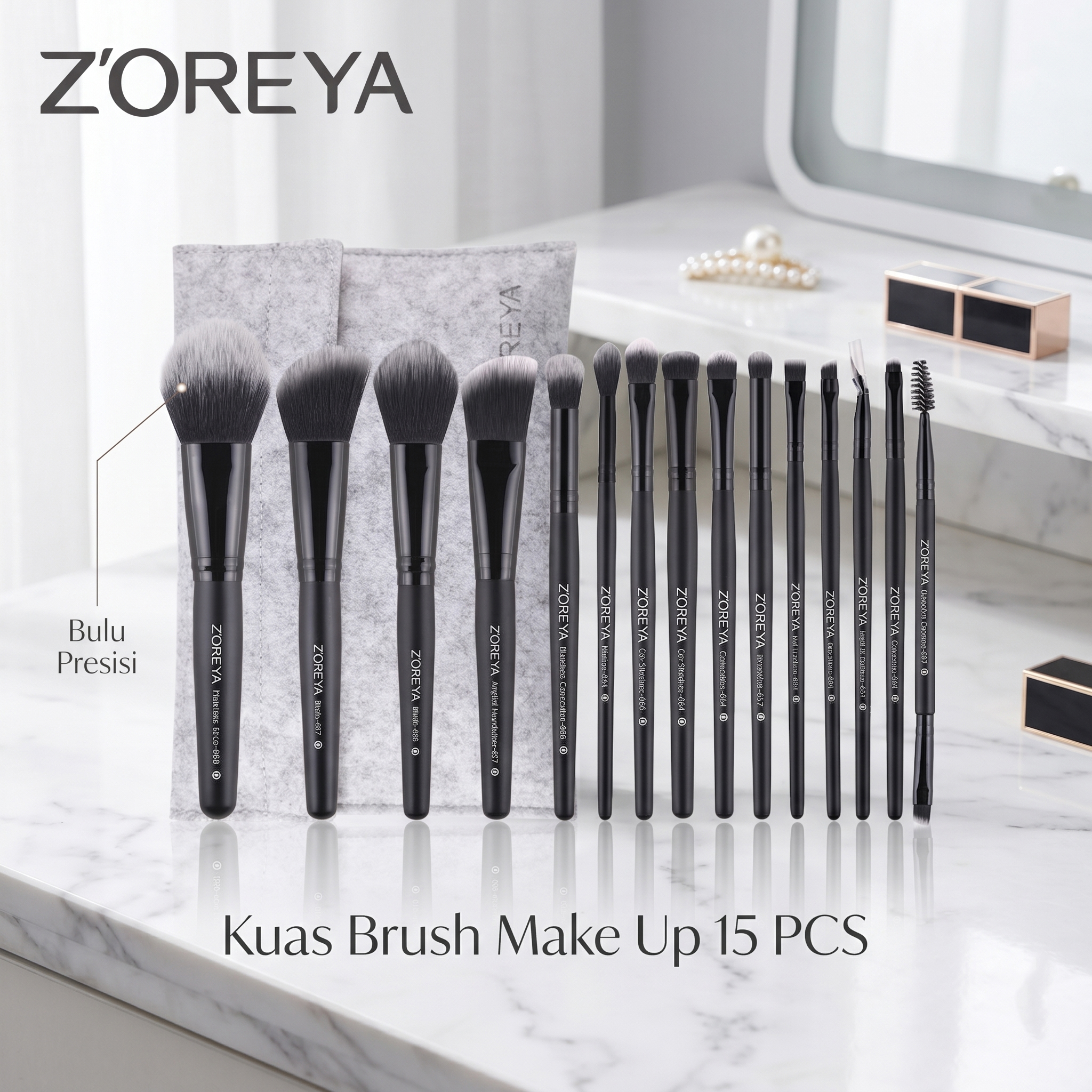 Zoreya Kuas Brush Make Up 15 Set dengan Pouch - ZZ15 Gambar produk Zoreya Kuas Brush Make Up 15 Set dengan Pouch - ZZ15 - Utama
