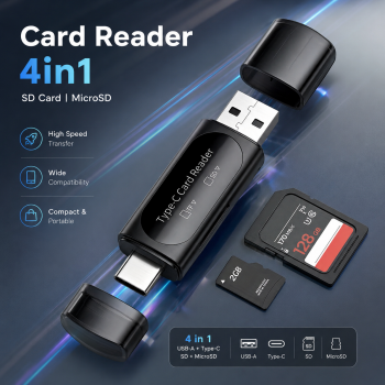 TCR Card Reader 4in1 USB Type A USB Type C OTG SD Card MicroSD - INU60