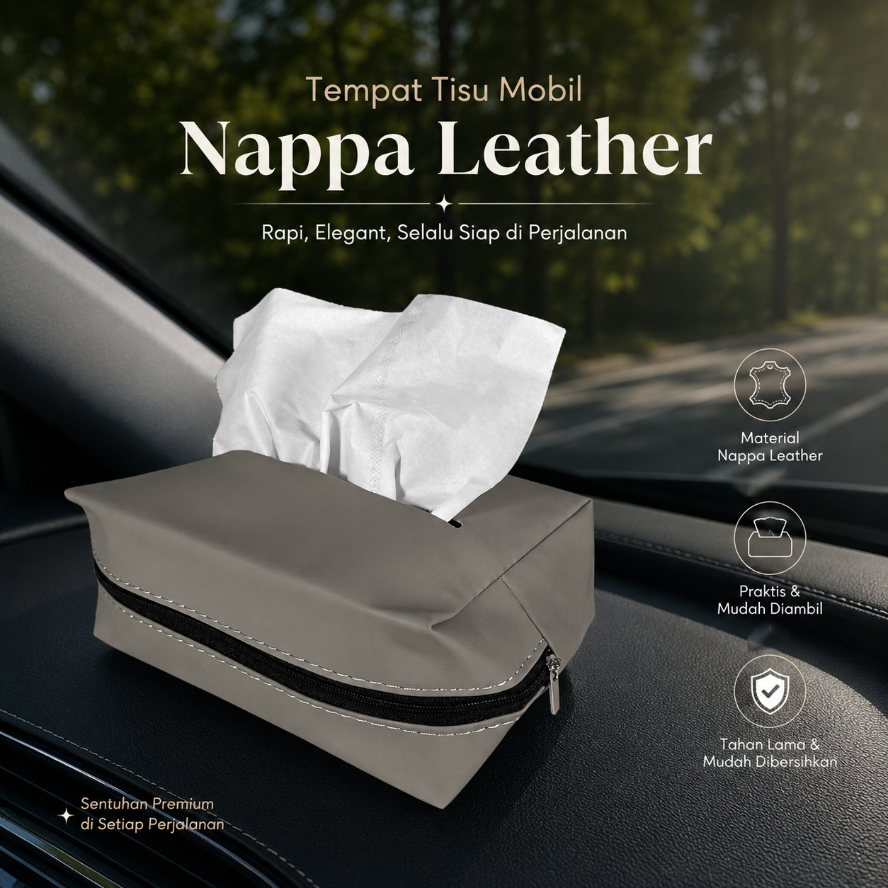 KUSH Tempat Tisu Mobil Multifunctional Car Tissue Box Nappa Leather - EA32 Gambar produk KUSH Tempat Tisu Mobil Multifunctional Car Tissue Box Nappa Leather - EA32 - Utama