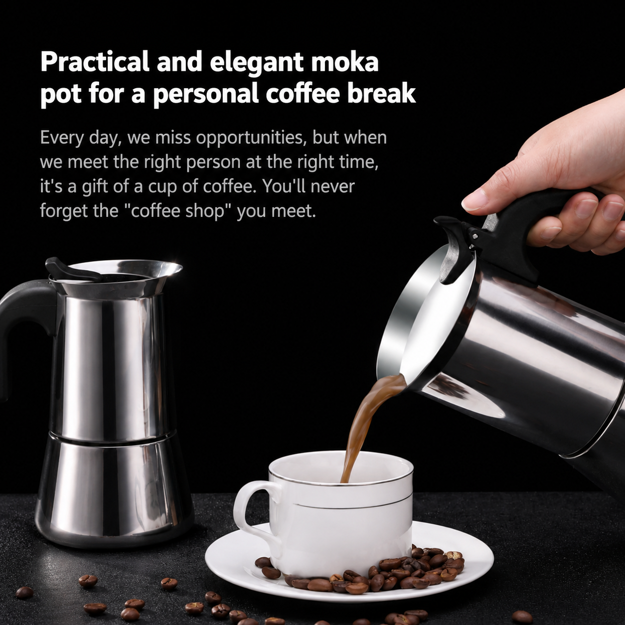 One Two Cups Moka Pot Teko Kopi Espresso Coffee Maker Stovetop 4 Cup 200ml - Z65 Gambar produk One Two Cups Moka Pot Teko Kopi Espresso Coffee Maker Stovetop 4 Cup 200ml - Z65 - 1