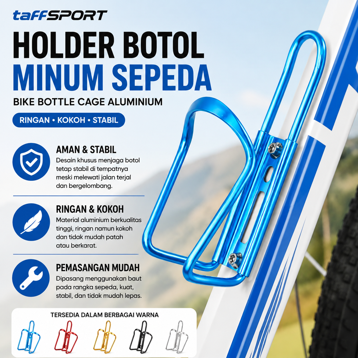 TaffSPORT Holder Botol Minum Sepeda Aluminium Bike Bottle Cage - YWP29 Gambar produk TaffSPORT Holder Botol Minum Sepeda Aluminium Bike Bottle Cage - YWP29 - Utama