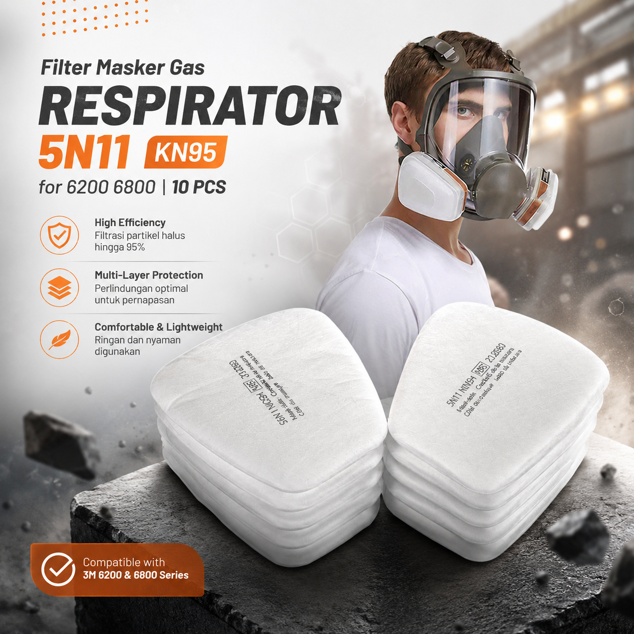 TaffGUARD Filter Masker Gas Respirator Cotton 6200 5N11 KN95 10PCS - KA-5N11 Gambar produk TaffGUARD Filter Masker Gas Respirator Cotton 6200 5N11 KN95 10PCS - KA-5N11 - Utama