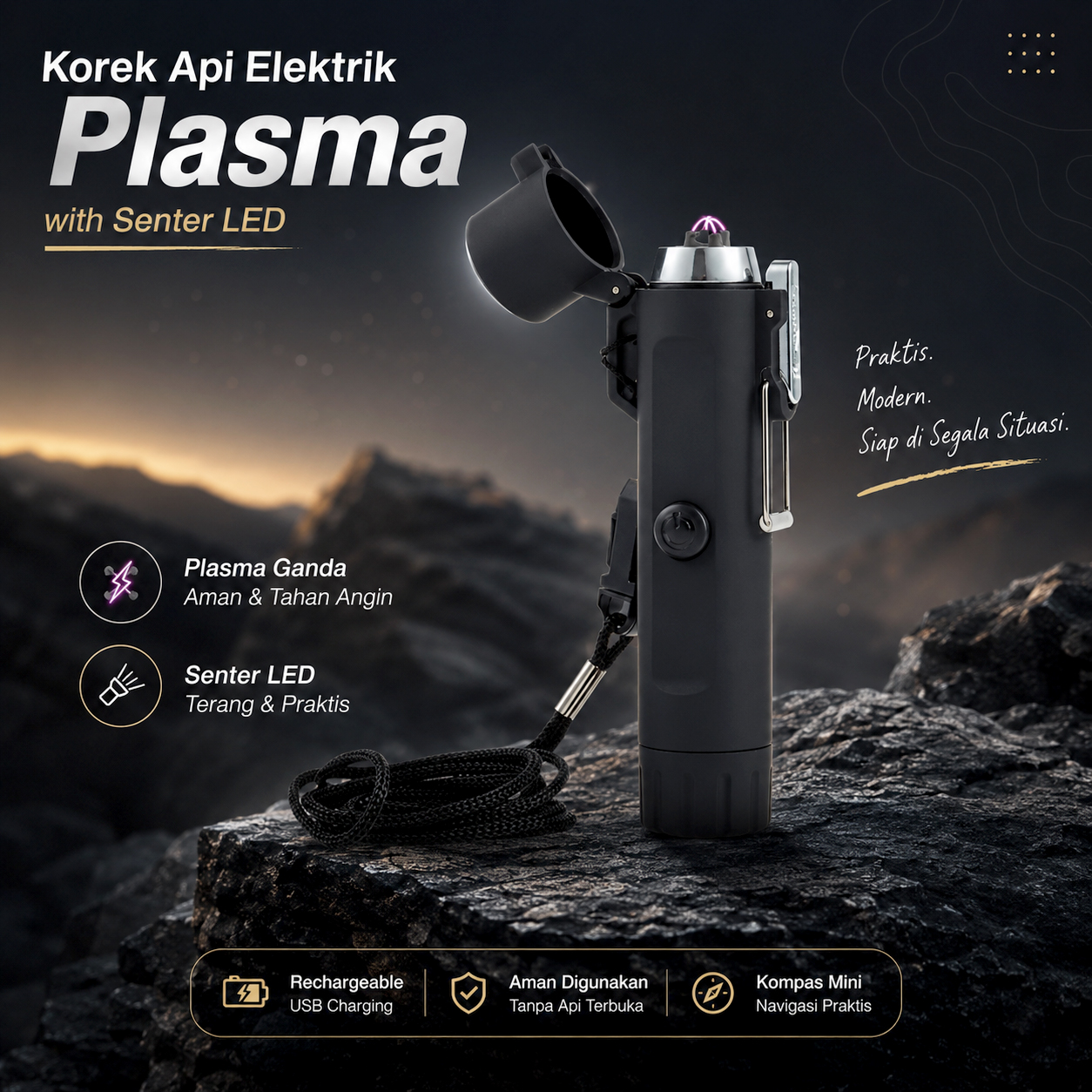 Focus Korek Api Elektrik Pulse Plasma Cross Double Arc with Senter LED - JL320 Gambar produk Focus Korek Api Elektrik Pulse Plasma Cross Double Arc with Senter LED - JL320 - Utama