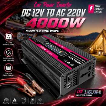 Gambar produk Vingtank Car Power Inverter DC 12V to AC 220V 4000W Modified Sine Wave - CMZ-4000
