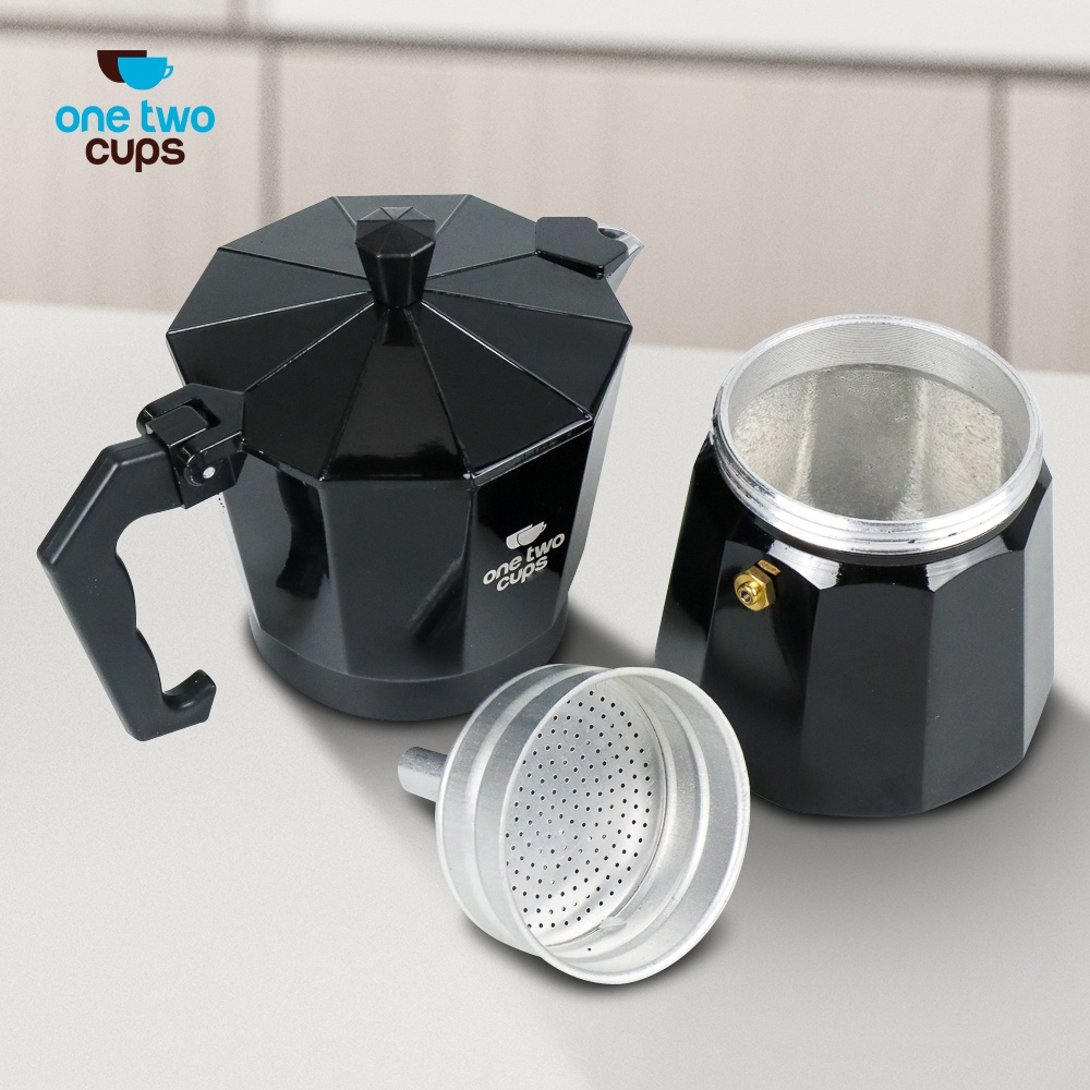 One Two Cups Moka Pot Teko Kopi Espresso Coffee Maker Stovetop 9 Cup 450ml - L25 Gambar produk One Two Cups Moka Pot Teko Kopi Espresso Coffee Maker Stovetop 9 Cup 450ml - L25 - Kemasan
