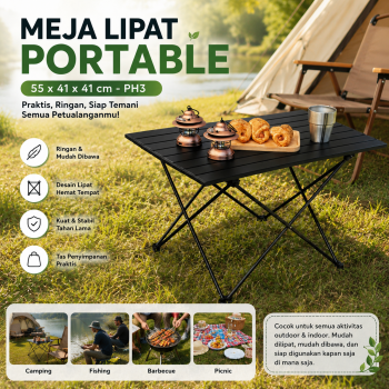 Gambar produk PHMALL Meja Lipat Outdoor Piknik Camping Portable Table with Bag 55x41x41cm - PH3