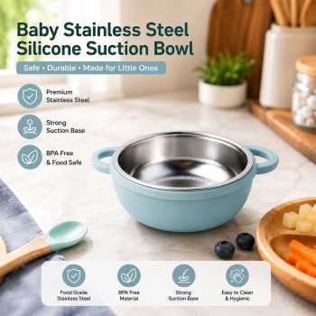 Yamobi Mangkok Bayi Stainless Steel Silikon Mpasi Bowl Suction Cup - SGEE5