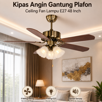 SOVE Kipas Angin Gantung Plafon Ceiling Fan Lampu E27 48 Inch - UN-30