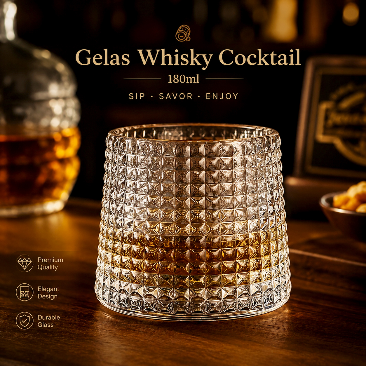 One Two Cups Gelas Whisky Cocktail Crystal Old Fashioned Rock 180ml - TD12 Gambar produk One Two Cups Gelas Whisky Cocktail Crystal Old Fashioned Rock 180ml - TD12 - Utama