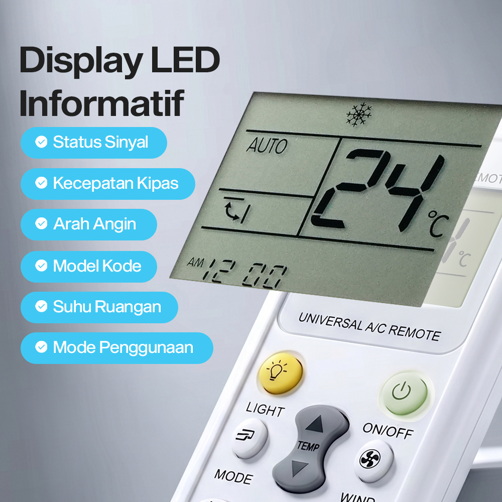 Remot AC Universal Remote Controller Air Conditioner with LED Light - K-1028E Gambar produk Remot AC Universal Remote Controller Air Conditioner with LED Light - K-1028E - 3