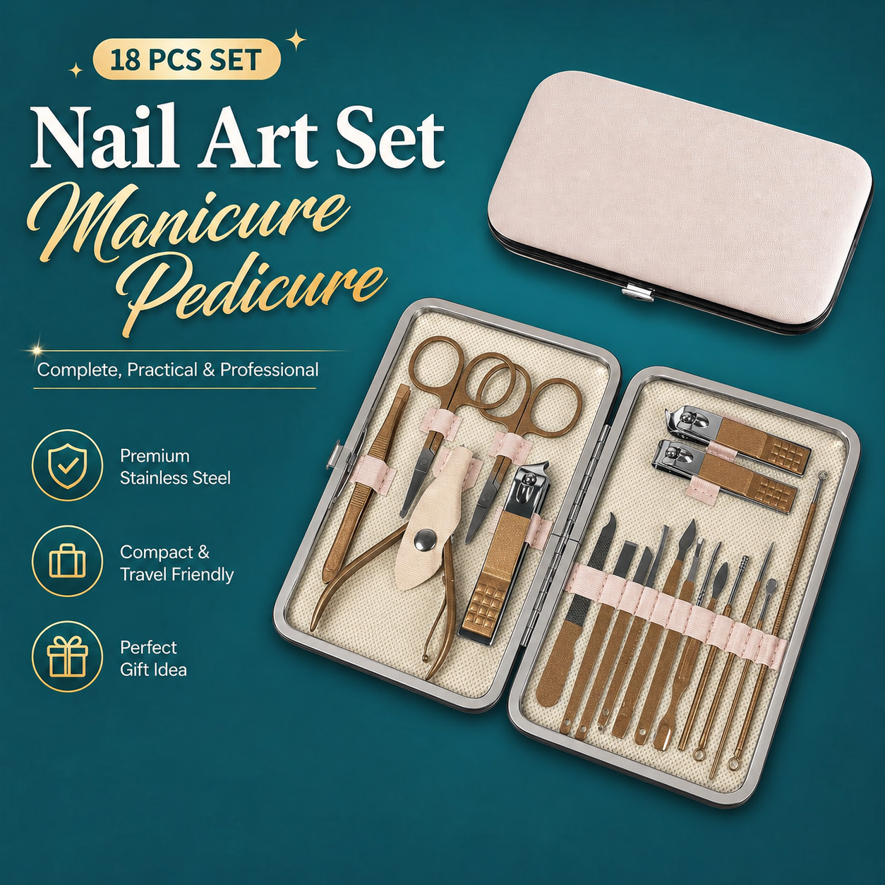 HMU Nail Art Set Gunting Kuku Manicure Pedicure 18 PCS - 7035D Gambar produk HMU Nail Art Set Gunting Kuku Manicure Pedicure 18 PCS - 7035D - Utama