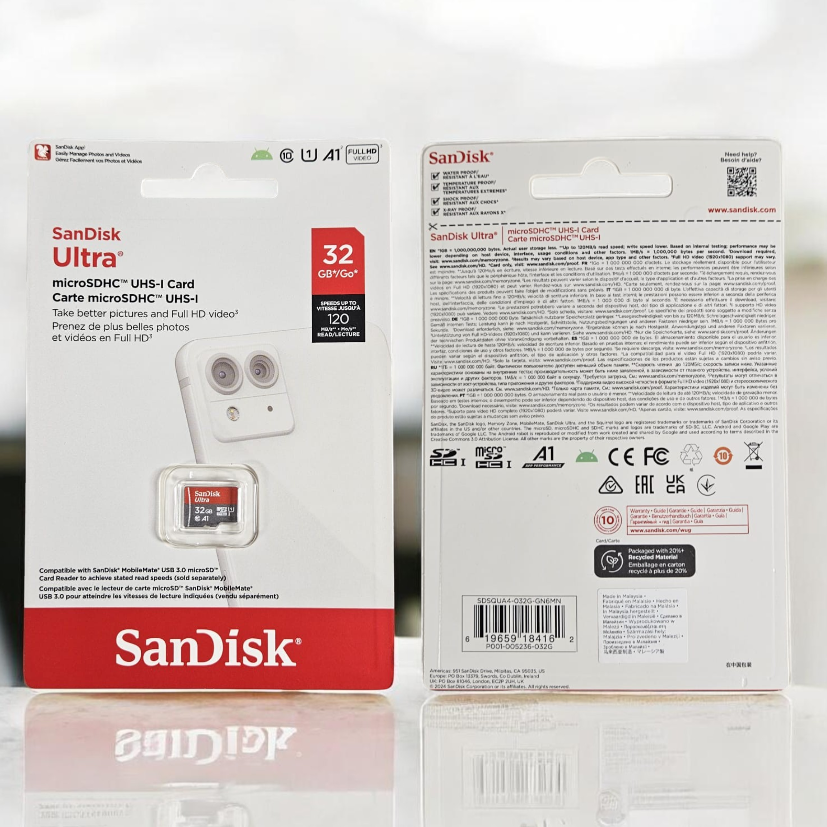SanDisk Ultra microSDHC UHS-I Class 10 A1 120MB/s 32GB - SDSQUA4 Gambar produk SanDisk Ultra microSDHC UHS-I Class 10 A1 120MB/s 32GB - SDSQUA4 - Kemasan