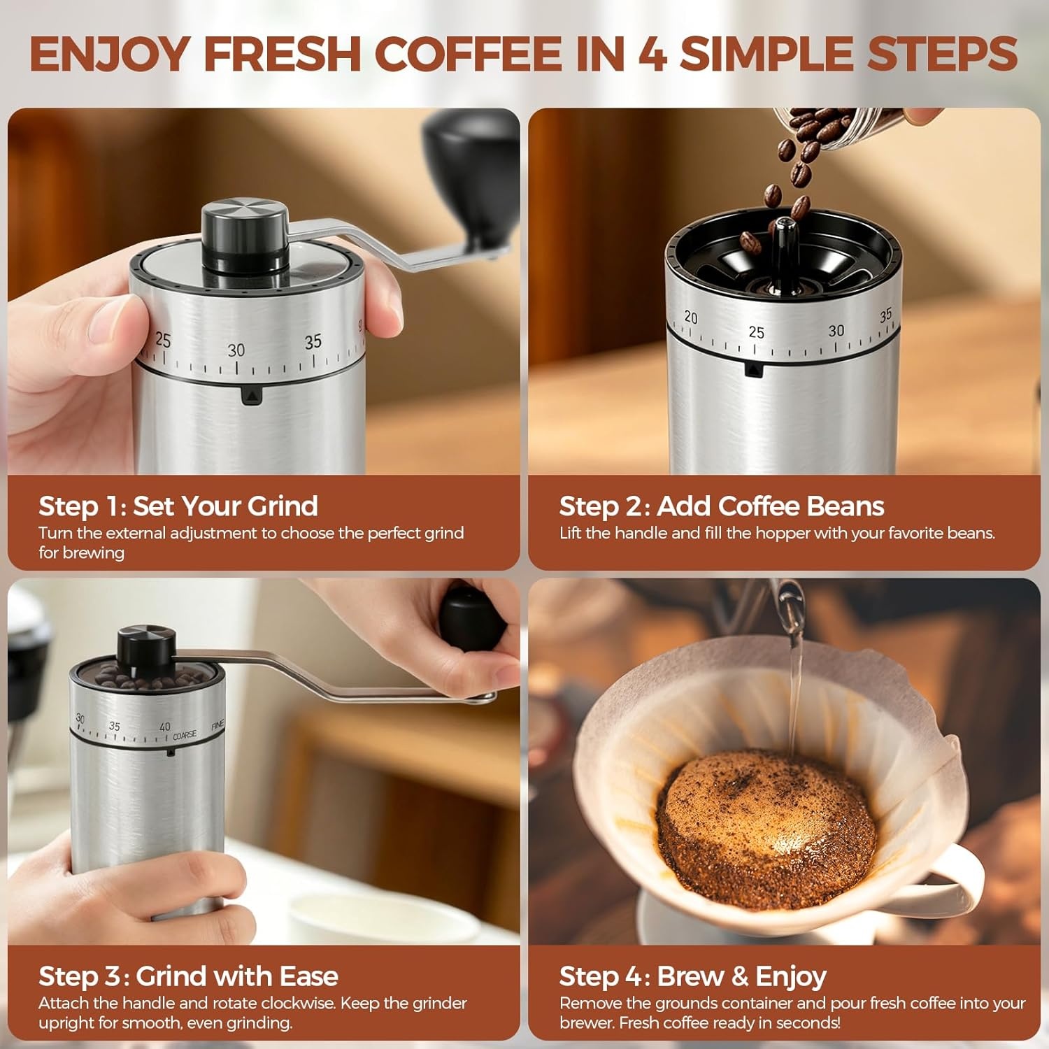 Gingira Alat Penggiling Kopi Manual Coffee Grinder Portable 40 Level - RH-200 Gambar produk Gingira Alat Penggiling Kopi Manual Coffee Grinder Portable 40 Level - RH-200 - 6